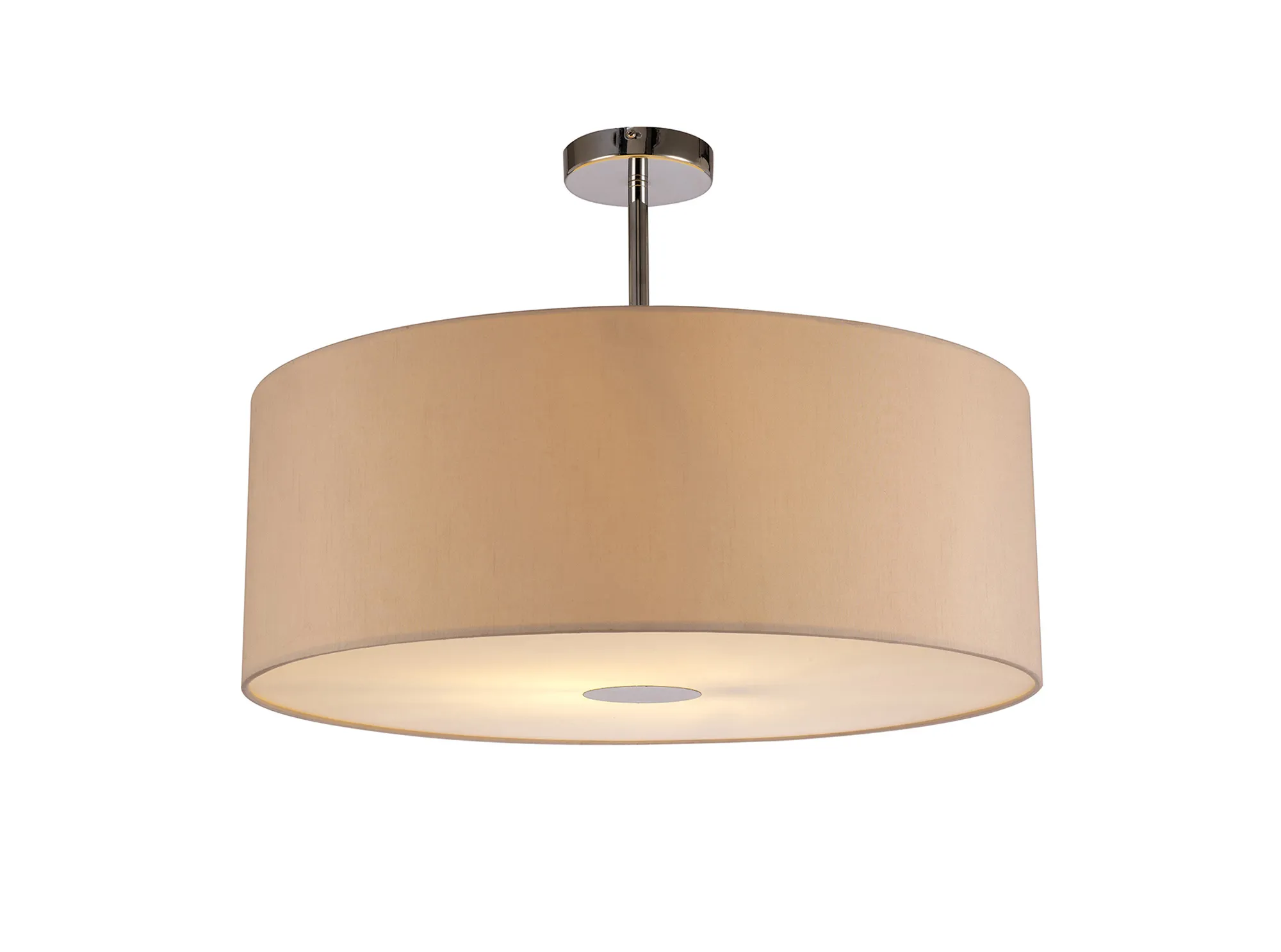 DK0112  Baymont 60cm Semi Flush 1 Light Polished Chrome; Nude Beige/Moonlight; Frosted Diffuser